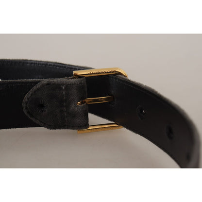 Dolce & Gabbana Brown Velvet Gold Tone Logo Metal Waist Buckle Belt