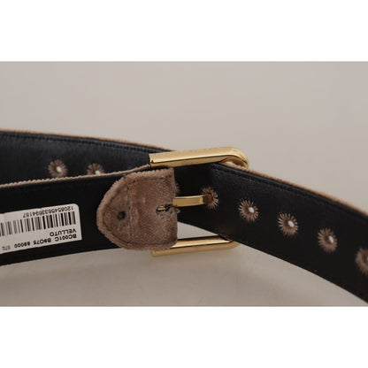 Dolce & Gabbana Light Brown Velvet Gold Tone Logo Metal Buckle Belt