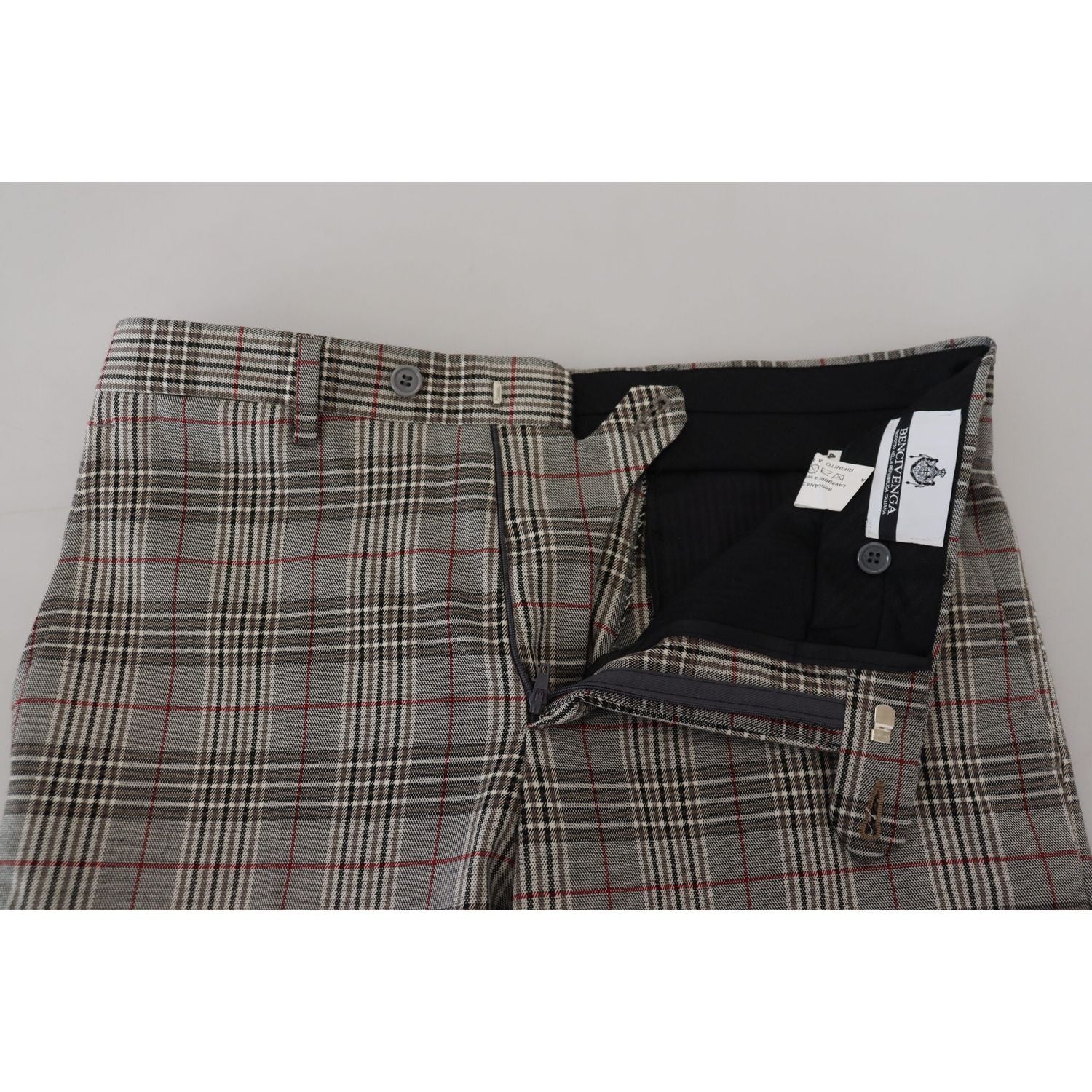 بنطلون رجالي أنيق من BENCIVENGA بنقشة مربعات باللون الرمادي