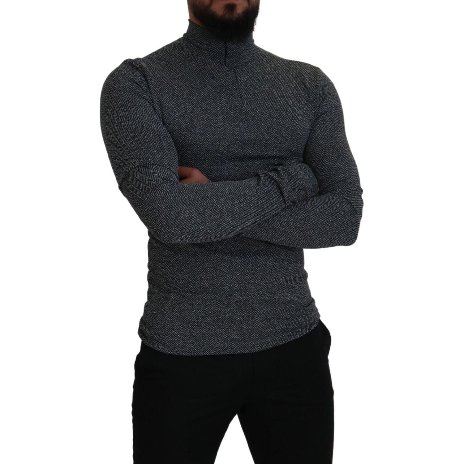 Dolce & Gabbana Dark Gray Nylon Turtleneck Pullover Sweater