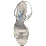 Prada Silver Leather Sandals Ankle Strap Heels Stiletto