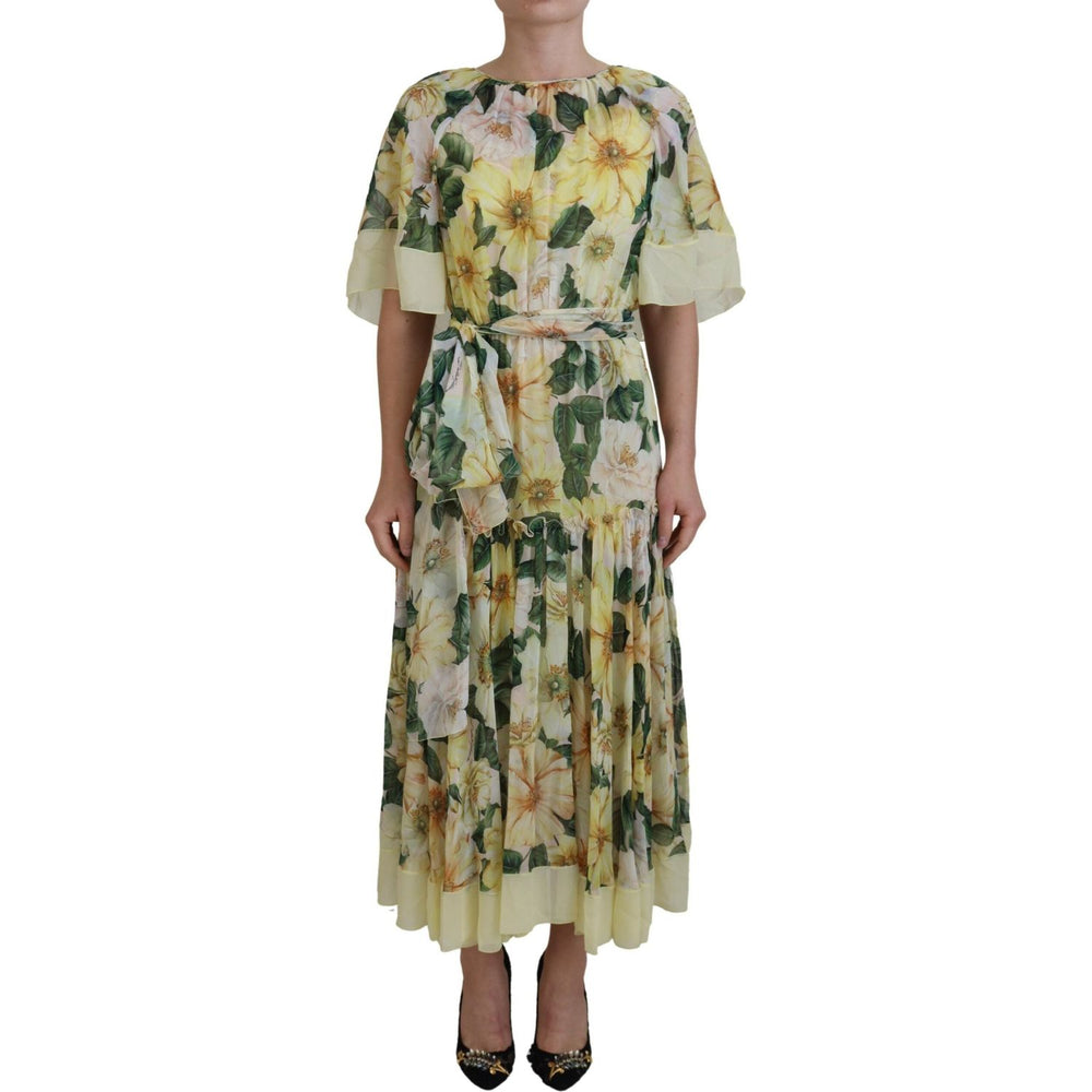 Dolce & Gabbana Multicolor Silk Floral Print Long Maxi Dress