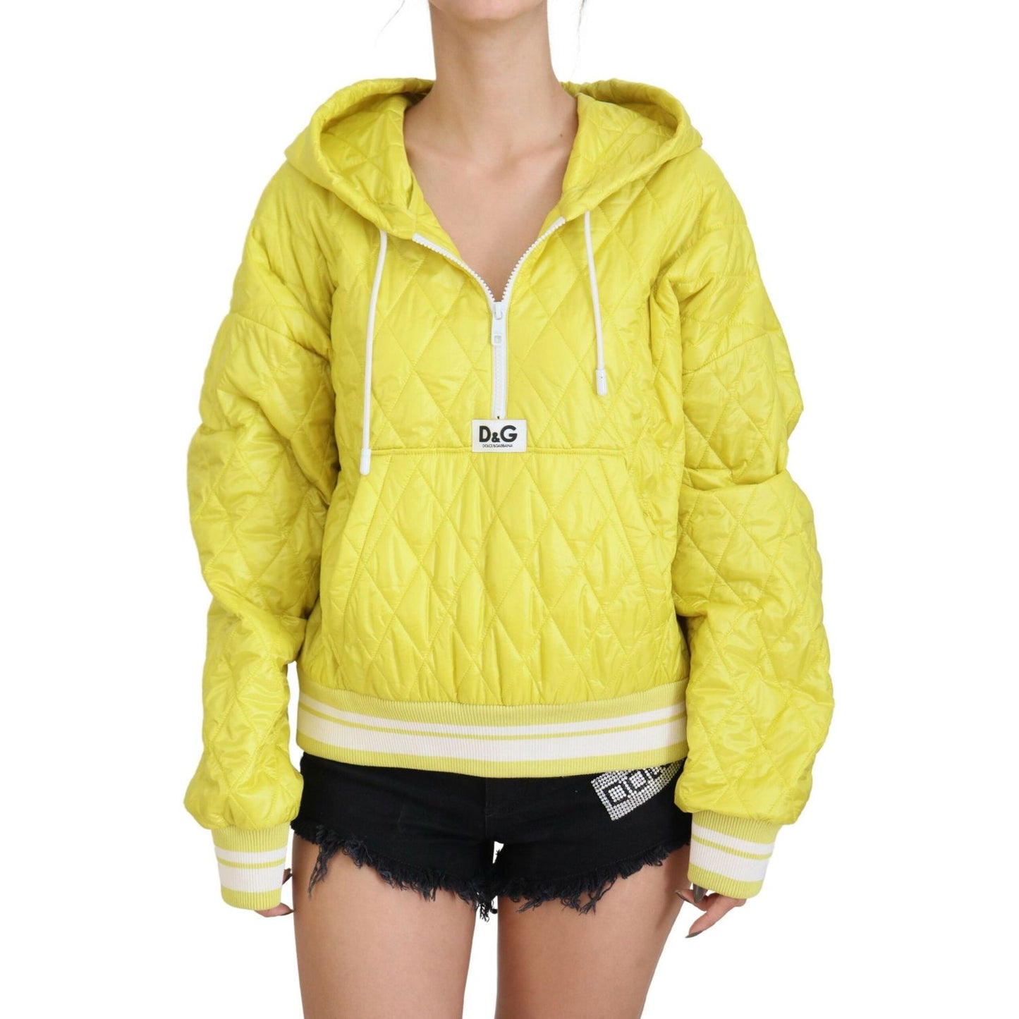 Dolce & Gabbana Yellow Nylon Quilted Hooded Pullover Jacket