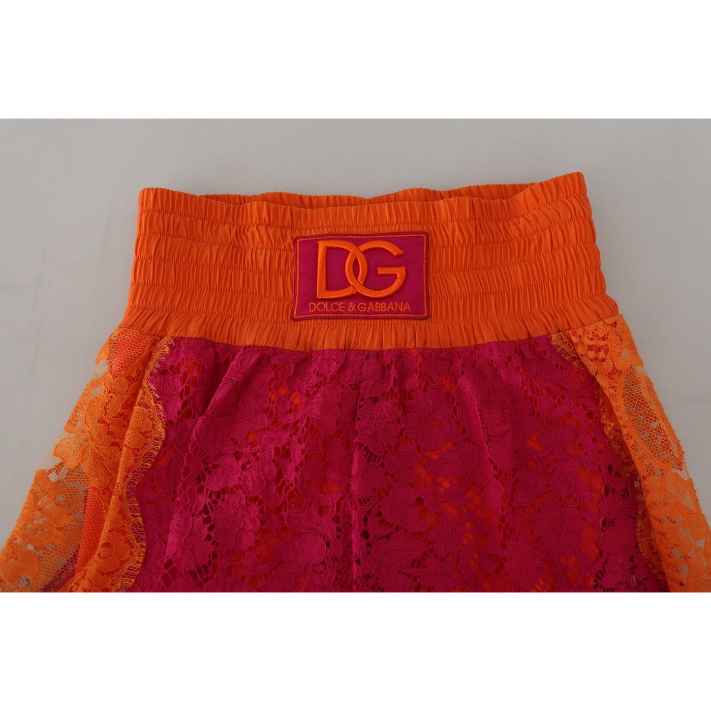Dolce & Gabbana Pink Orange Lace Cotton High Waist Shorts PAN74576- 40