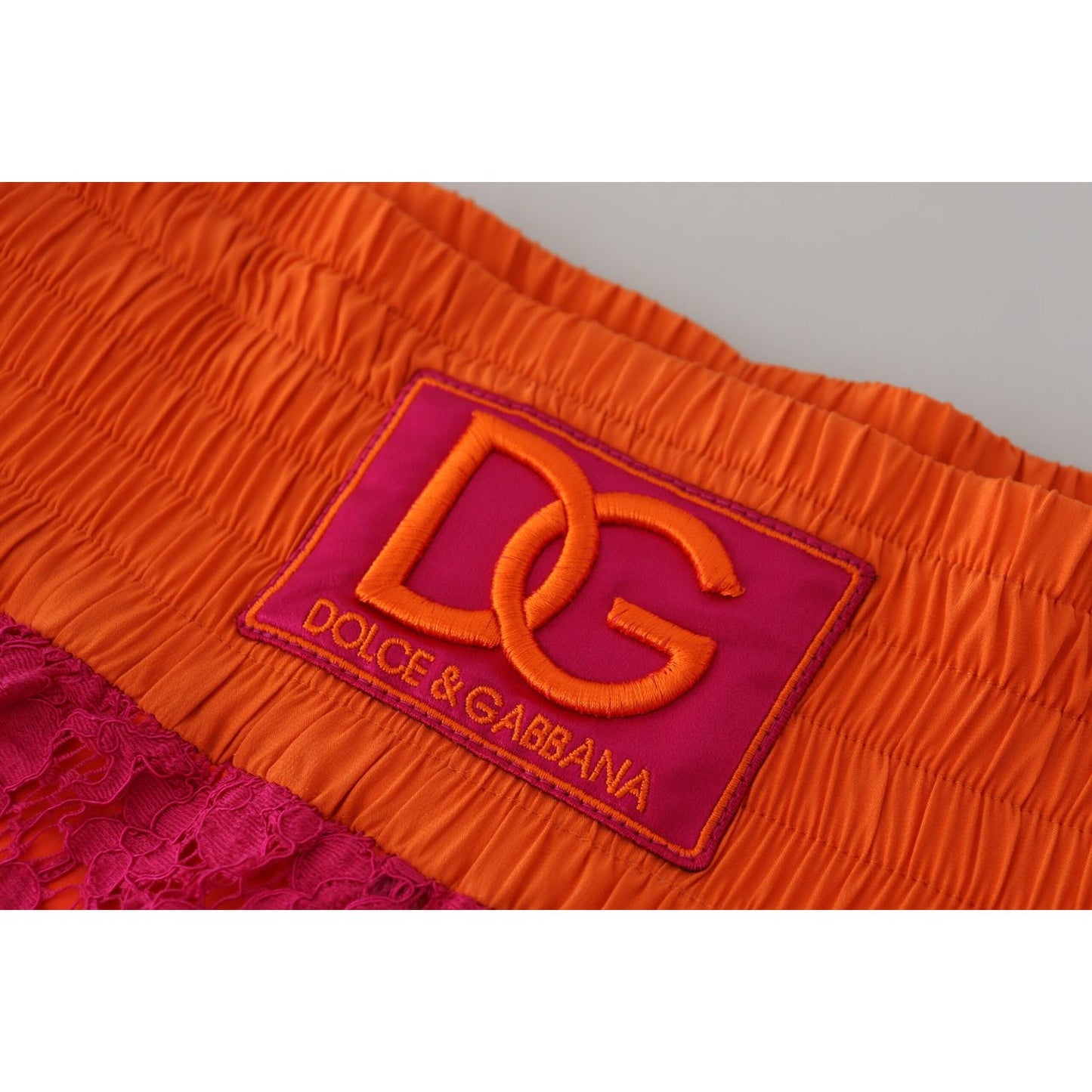Dolce & Gabbana Pink Orange Lace Cotton High Waist Shorts PAN74576- 40