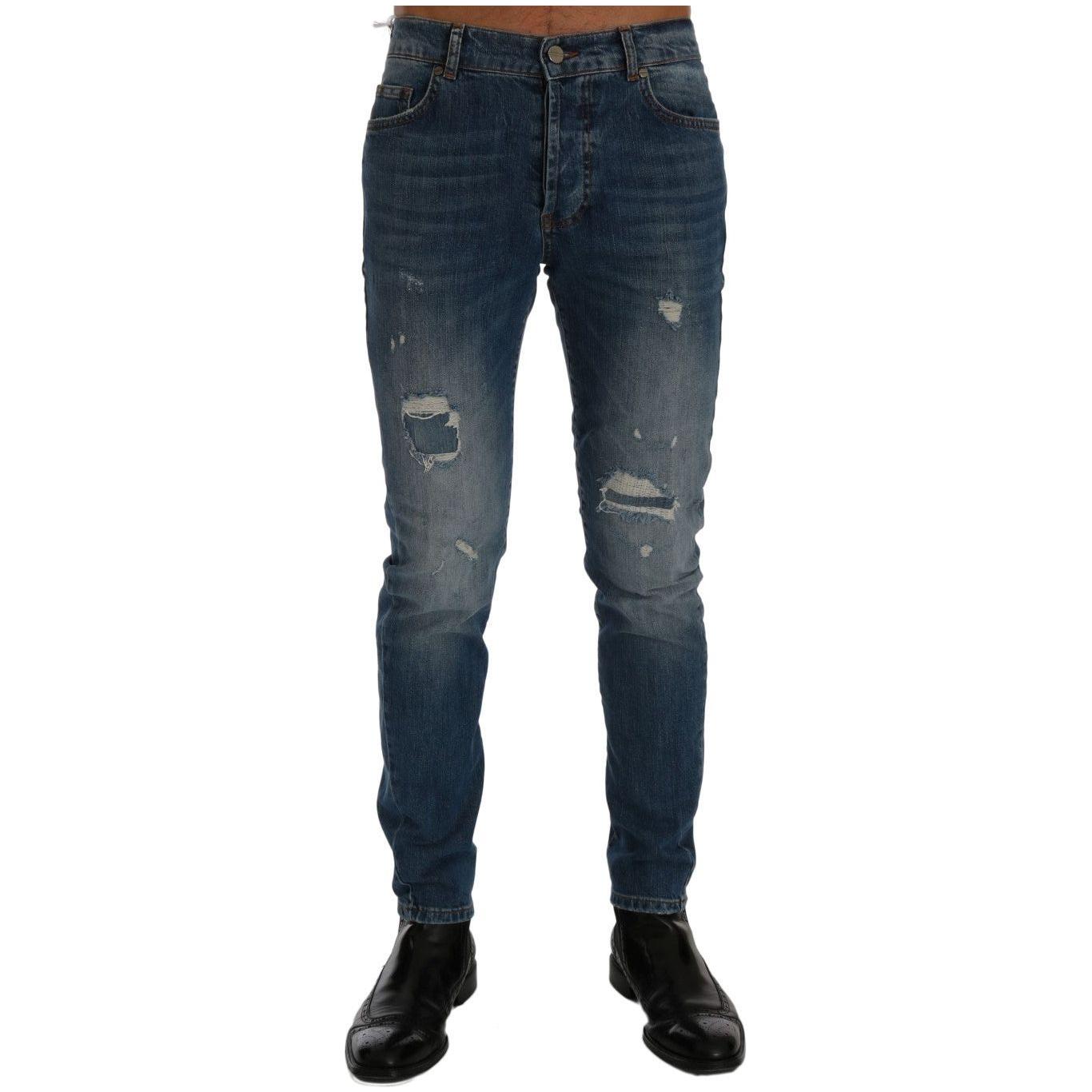 Frankie Morello Blue Wash Torn Dunfermile Slim Fit Jeans