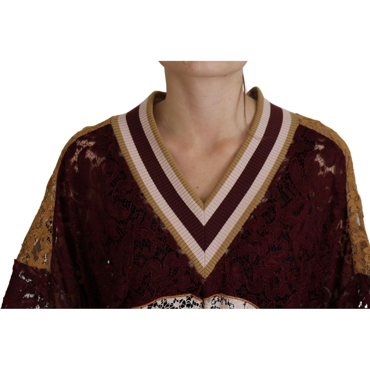 Dolce & Gabbana Multicolor Lace V-neck Pullover Sweater