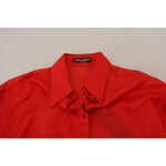 Dolce & Gabbana Red Silk Collared Long Sleeves Dress Shirt Top