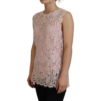 Dolce & Gabbana Pink Floral Lace Sleeveless Tank Blouse Top