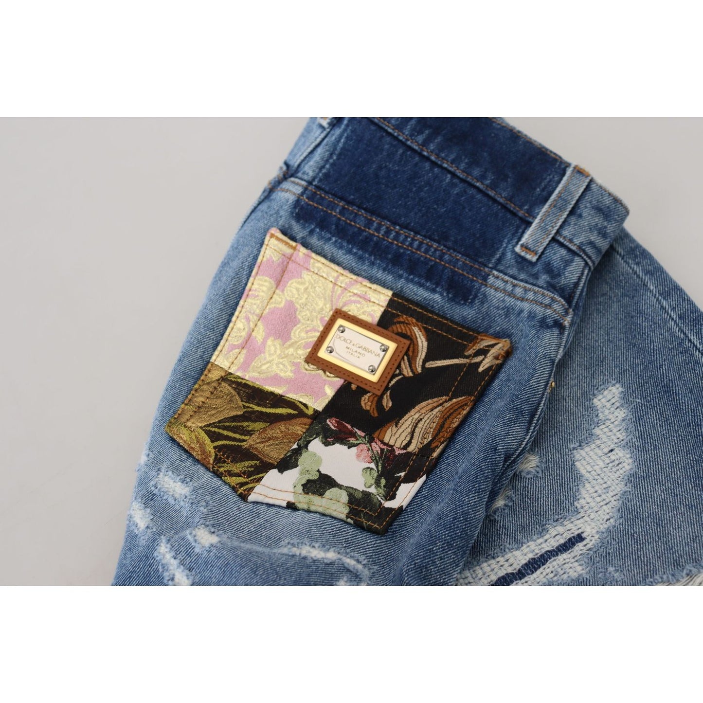 Dolce & Gabbana Blue Tattered Skinny Denim Cotton Jeans