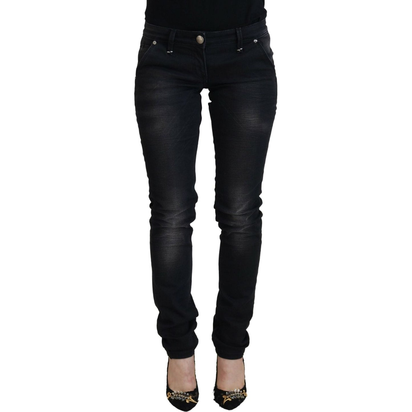 Acht Black Washed Cotton Skinny Women Casual Denim Jeans