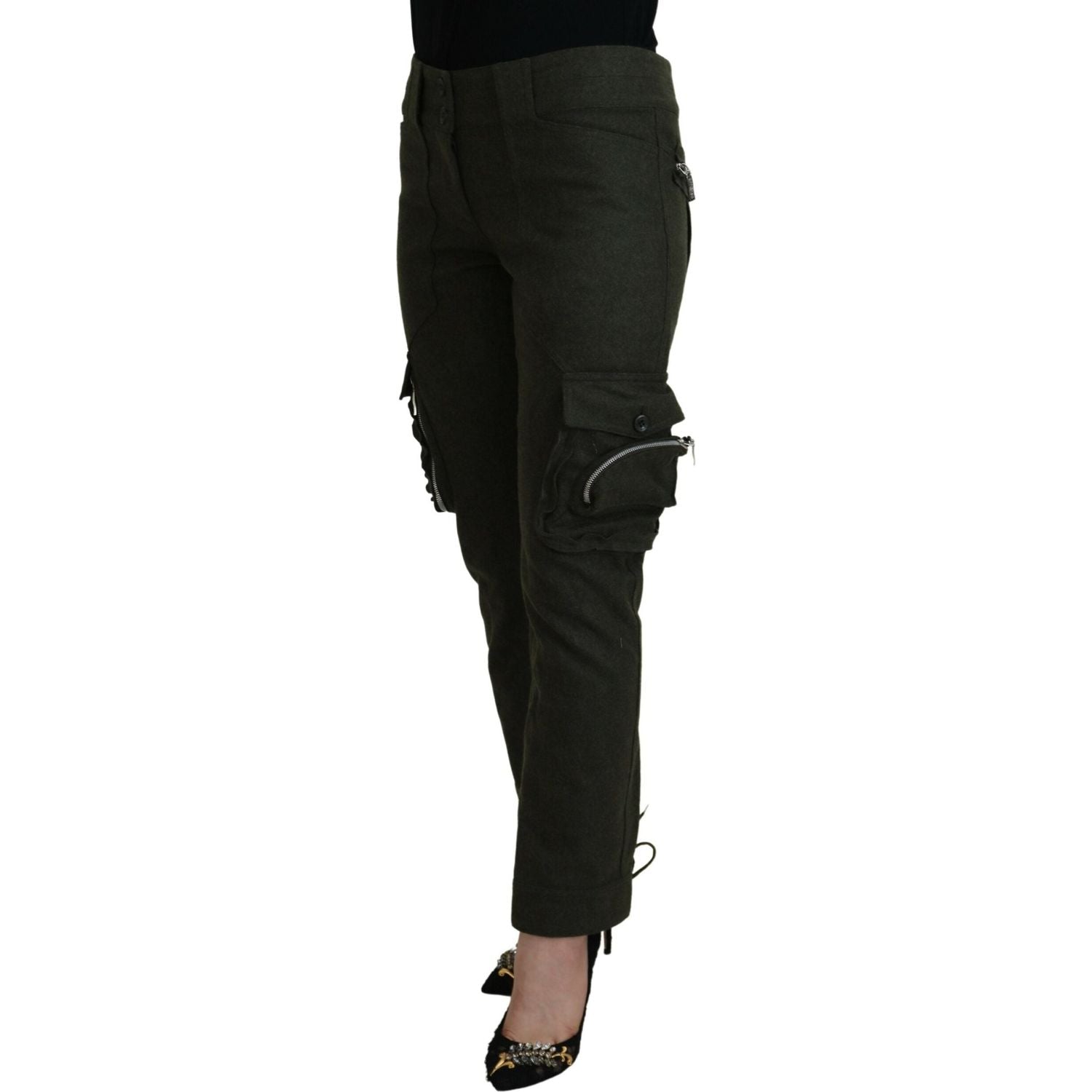 Ermanno Scervino Green Lace Up Leg Women Tapered Pants
