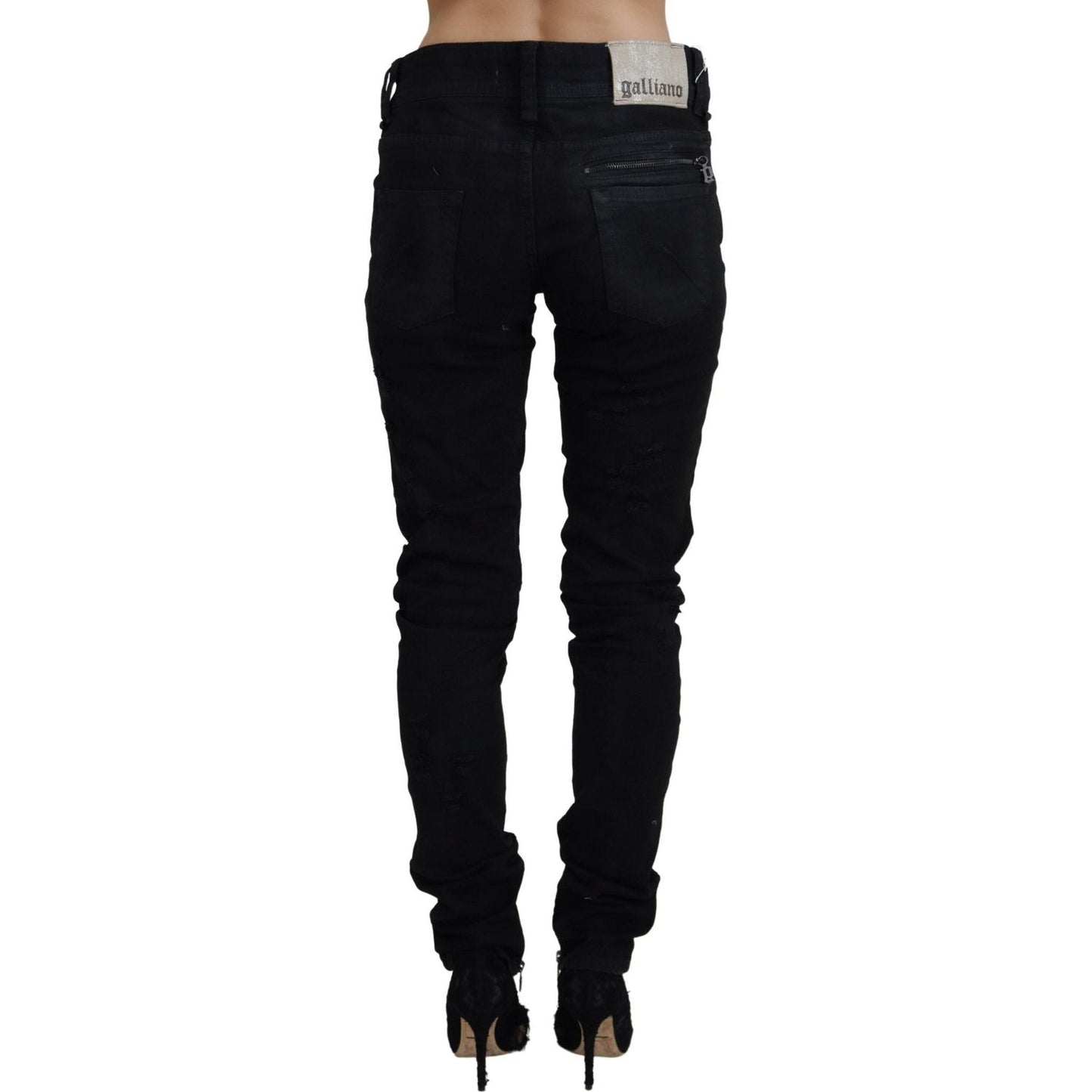 John Galliano Black Cotton Mid Waist Skinny Slim Fit Denim Jeans