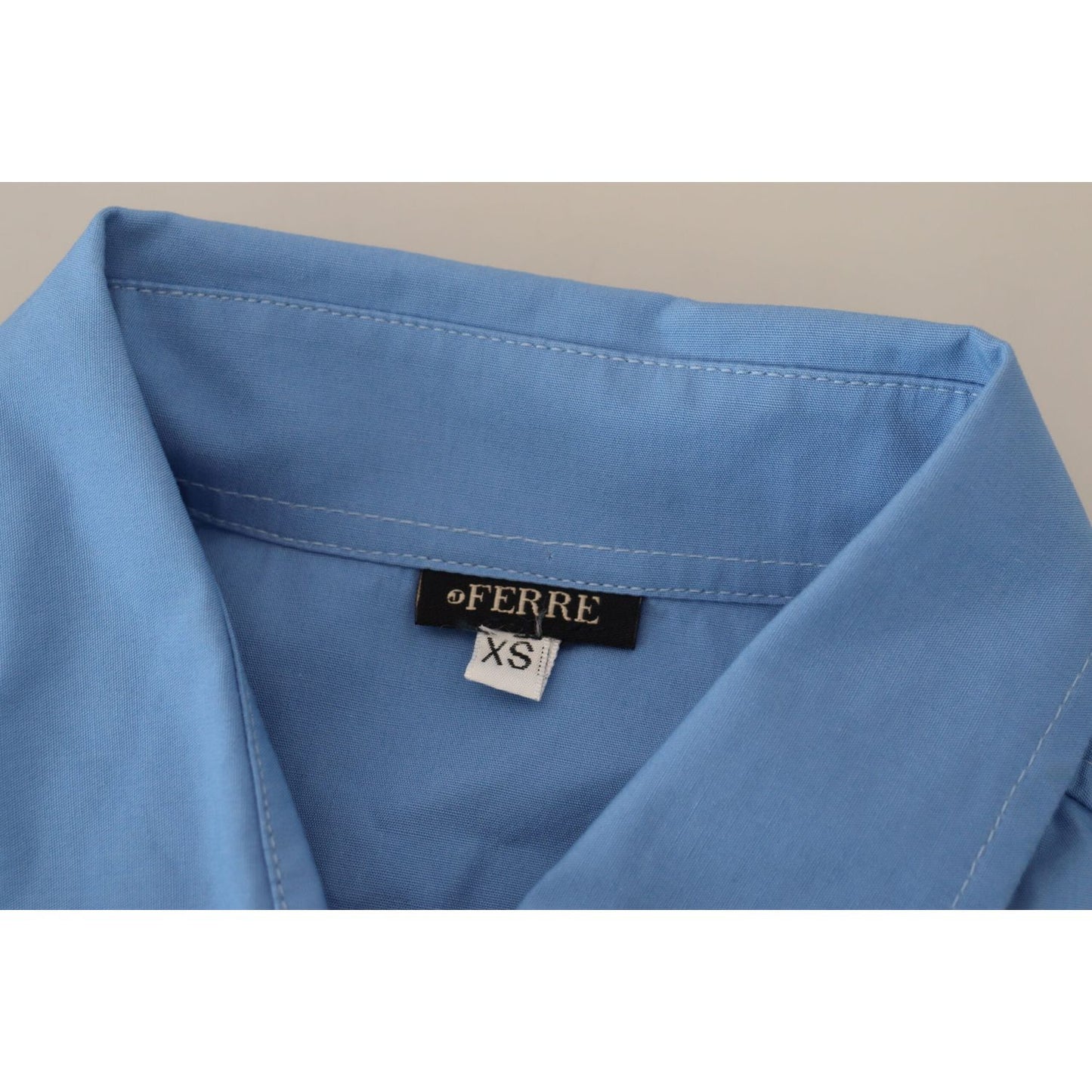 Ferre Blue Cotton Long Sleeves Collared Button Down Top