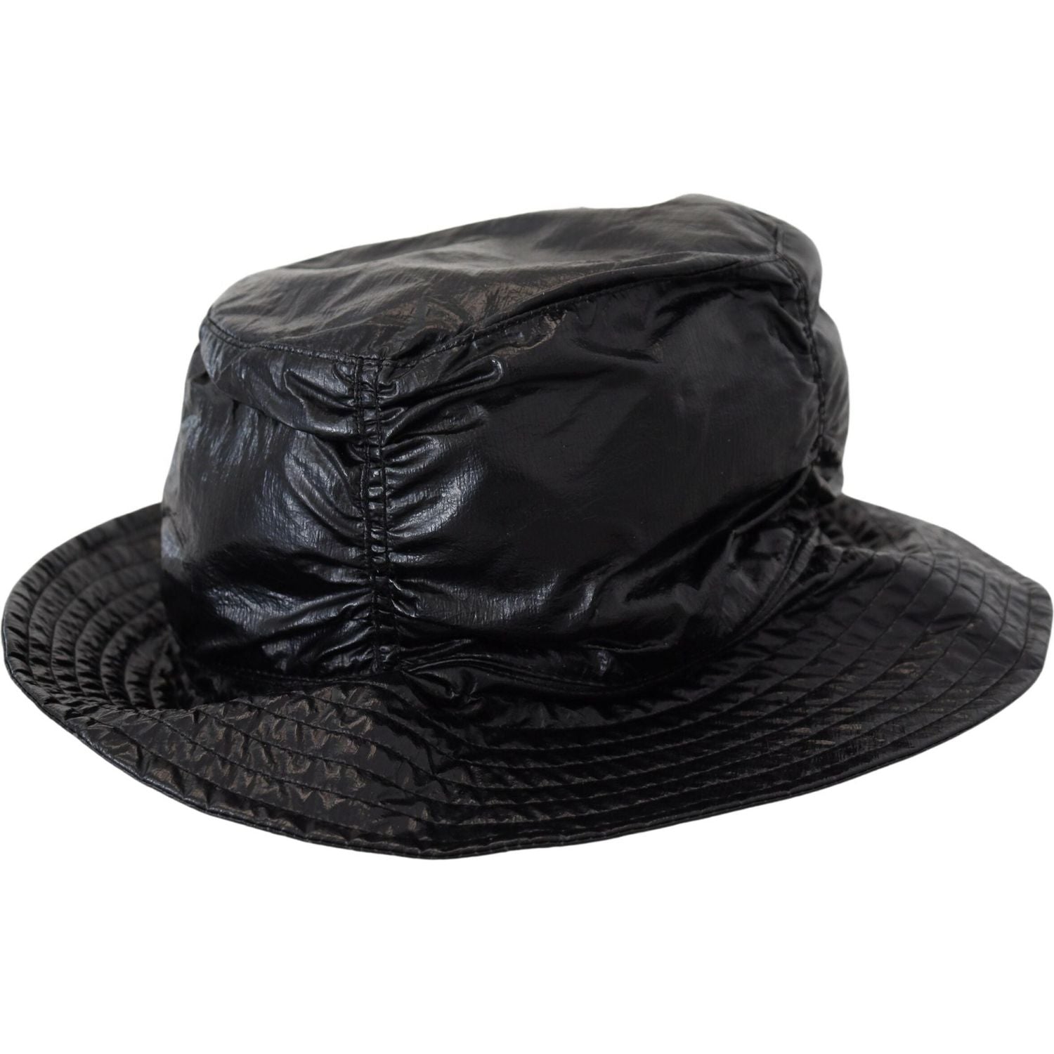 Dolce & Gabbana Black Quilted Faux Leather Women Bucket Cap Hat