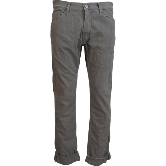 Acht Gray Cotton Straight Fit Folded Hem Casual Denim Jeans