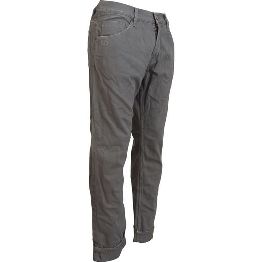 Acht Gray Cotton Straight Fit Folded Hem Casual Denim Jeans
