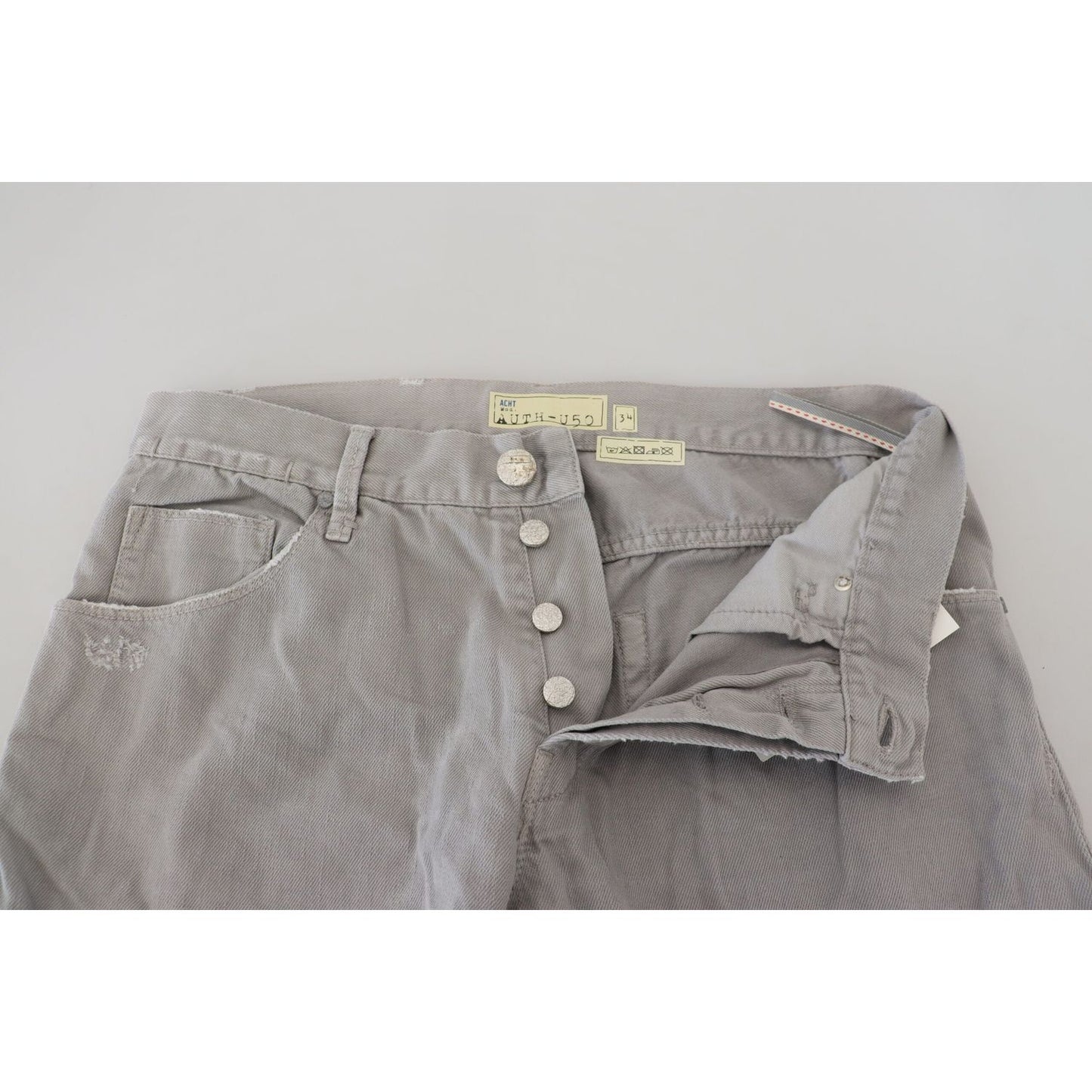 Acht Gray Cotton Straight Fit Folded Hem Casual Denim Jeans