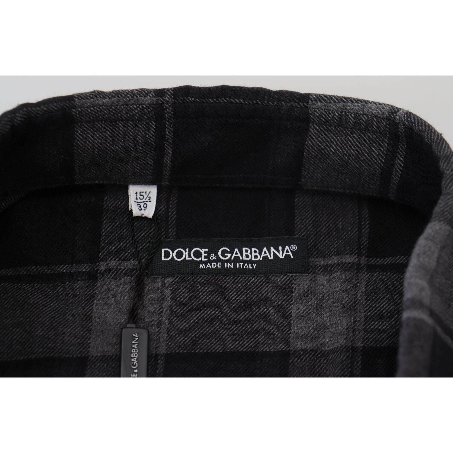 Dolce & Gabbana Black Gray Check Men Long Sleeves Shirt