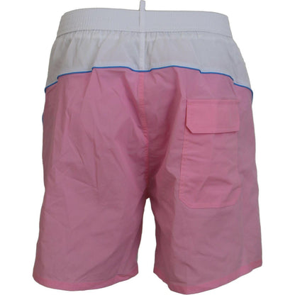Dsquared² White Pink Logo Print Men Beachwear Shorts Swimwear