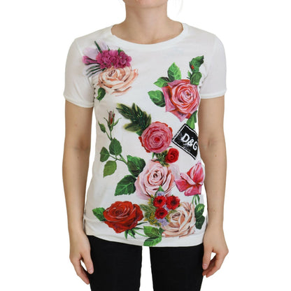 Dolce & Gabbana White Rose DGLogo Printed Short Sleeves Top