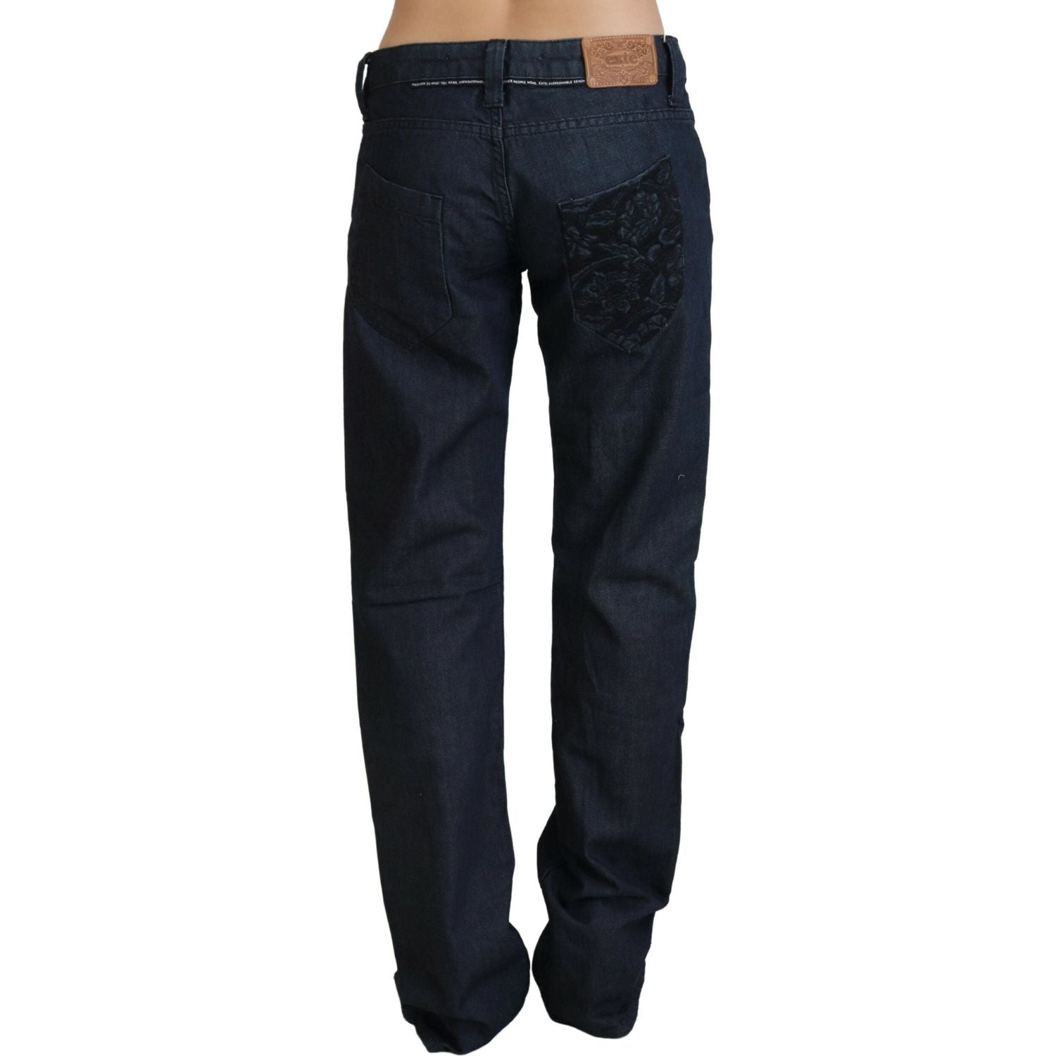 بنطلون جينز إكستي شيك بقصّة مستقيمة وخصر منخفض باللون الأزرق الداكن