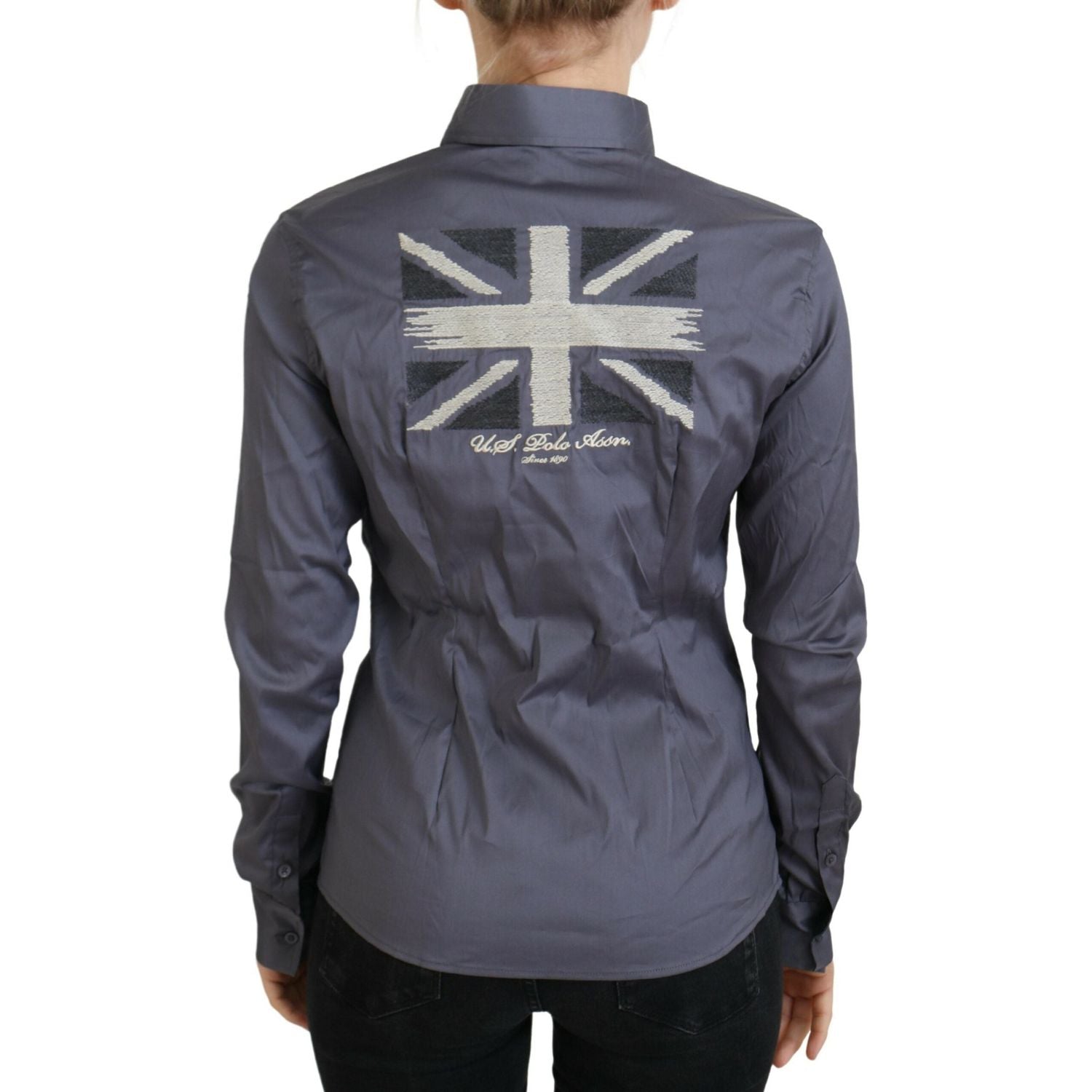 قميص بولو أنيق بأكمام طويلة باللون الرمادي من US POLO ASSN