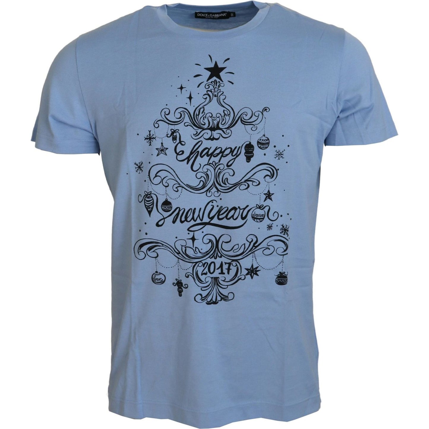 Dolce & Gabbana Light Blue Happy New Year 2017 Cotton T-shirt