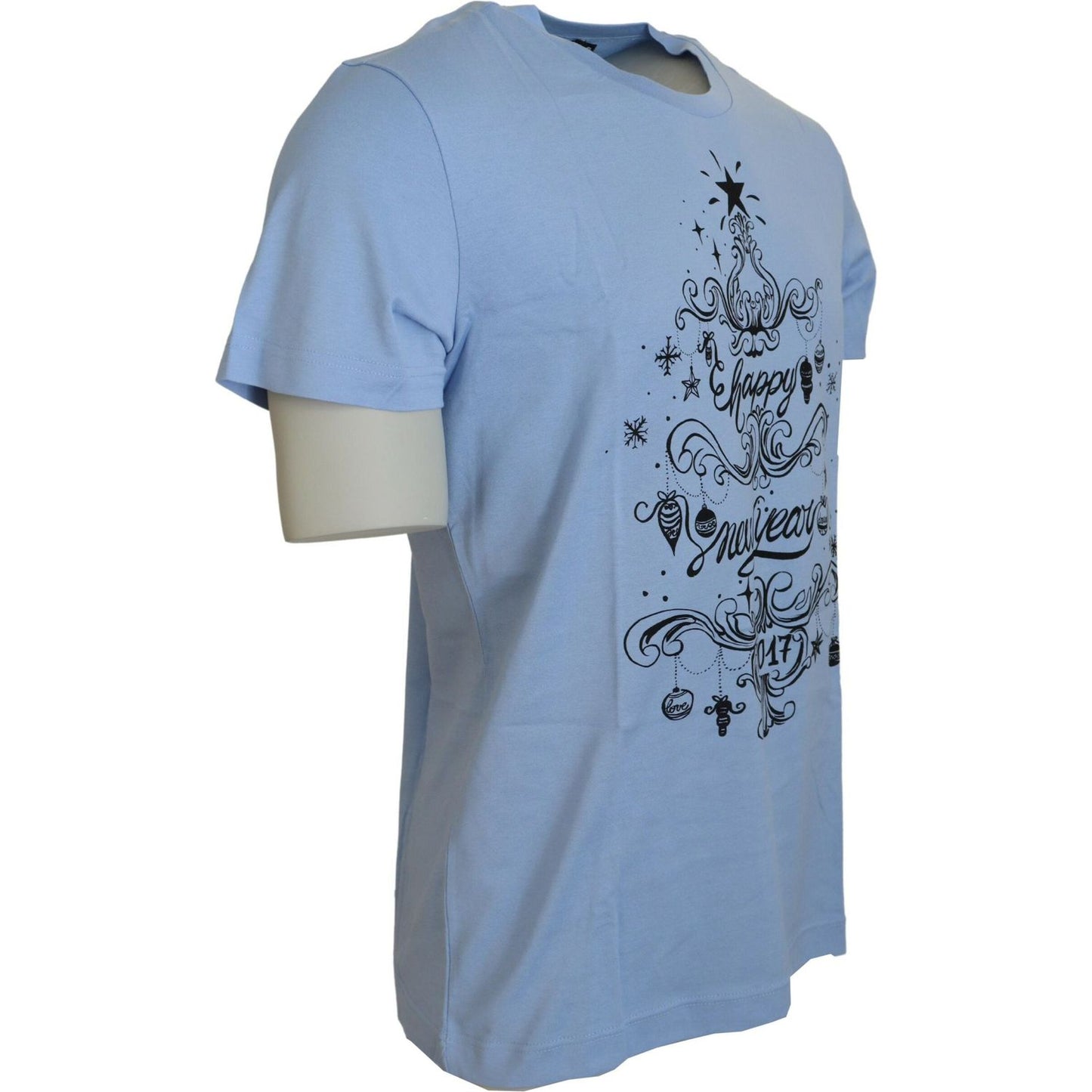 Dolce & Gabbana Light Blue Happy New Year 2017 Cotton T-shirt