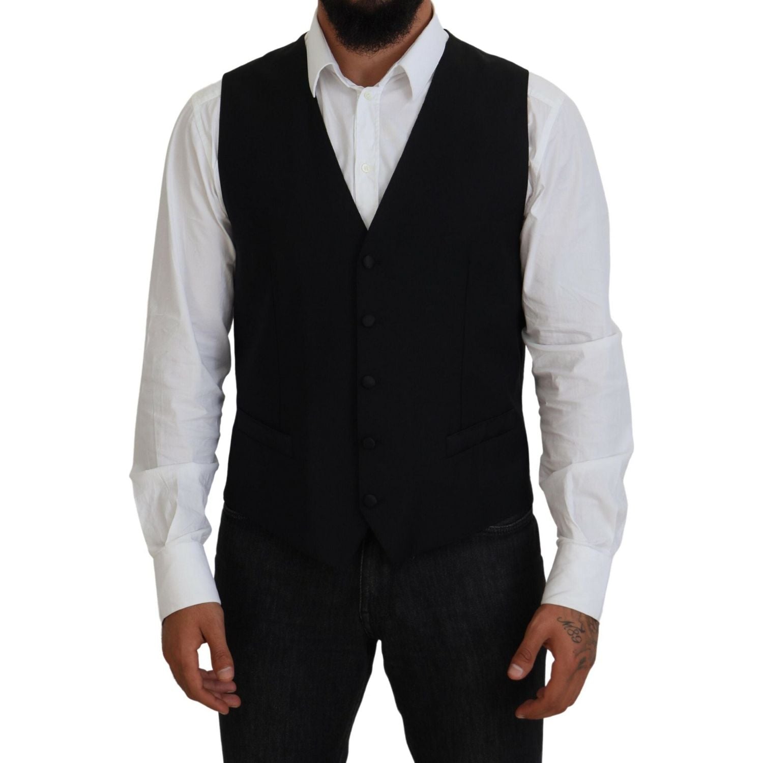 Dolce & Gabbana Black Virgin Wool Waistcoat Formal Vest