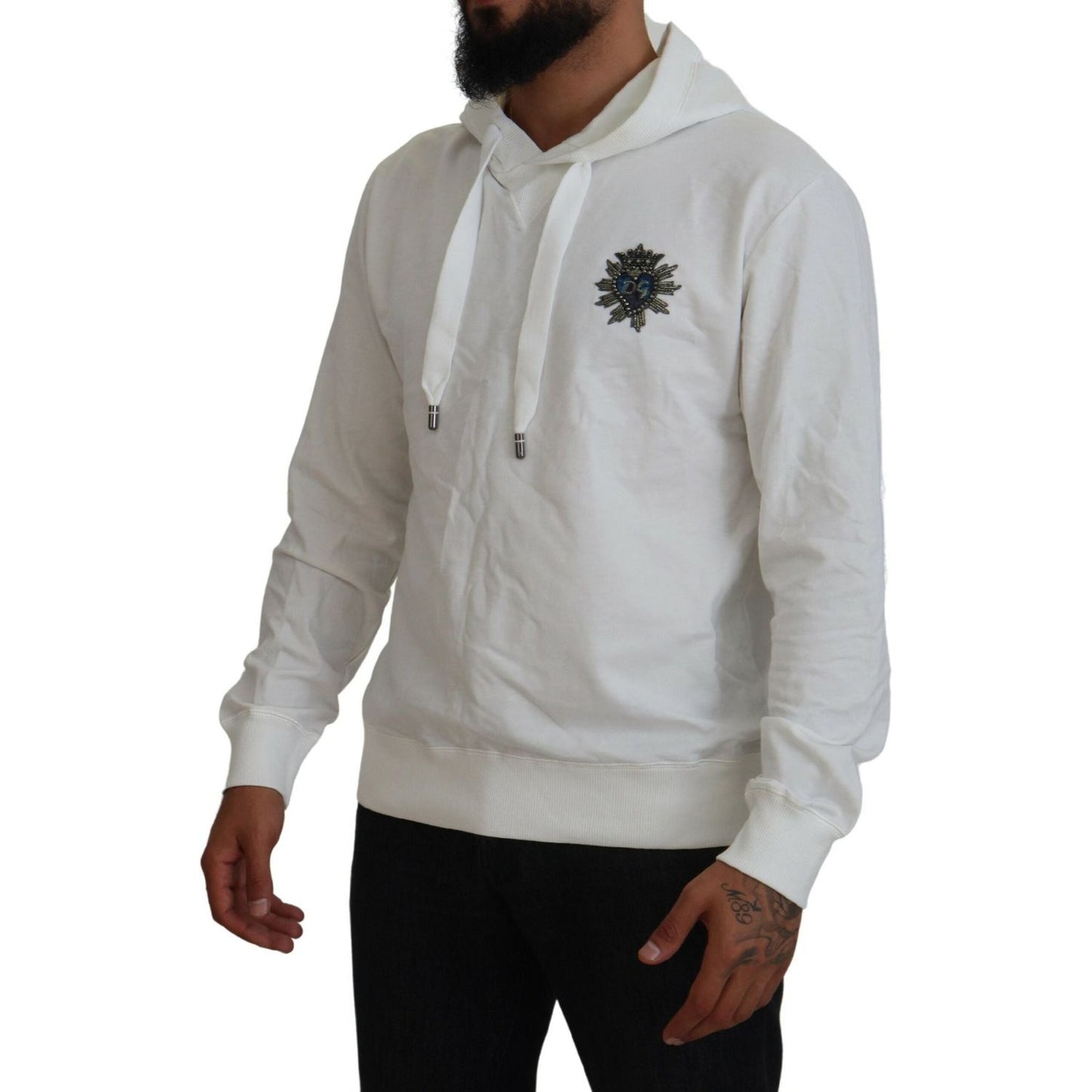 Dolce & Gabbana White Cotton Hooded Sweatshirt Logo Sweater TSH84009-48