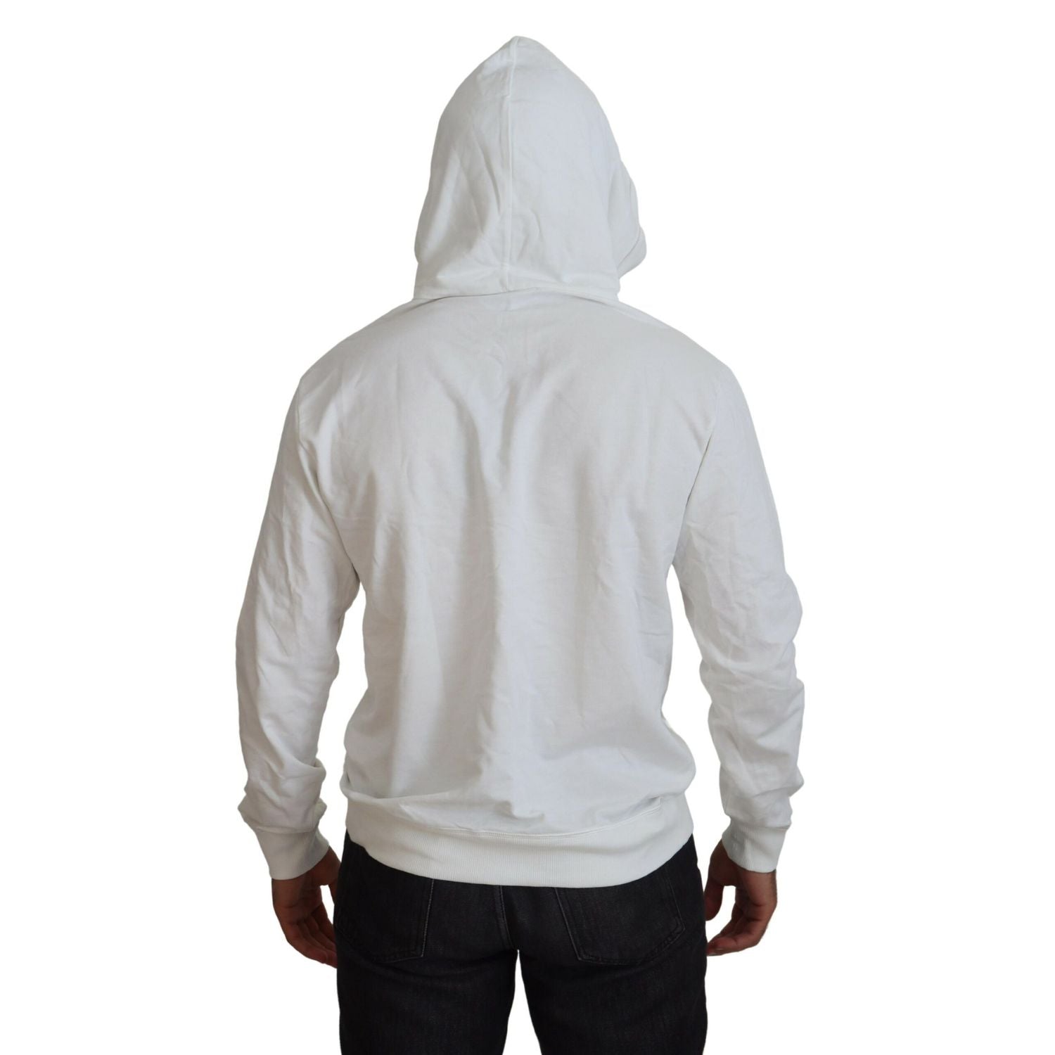Dolce & Gabbana White Cotton Hooded Sweatshirt Logo Sweater