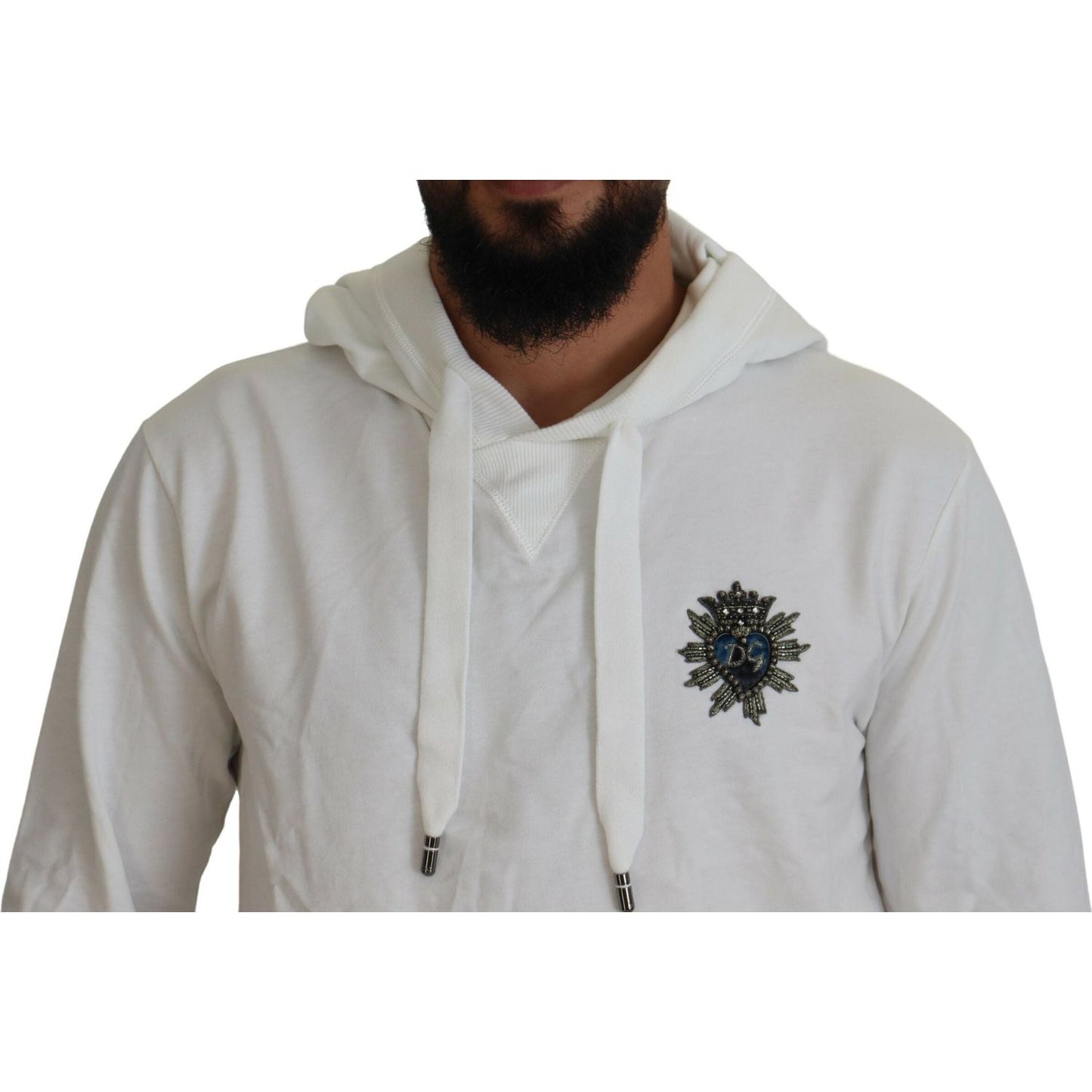 Dolce & Gabbana White Cotton Hooded Sweatshirt Logo Sweater TSH84009-48