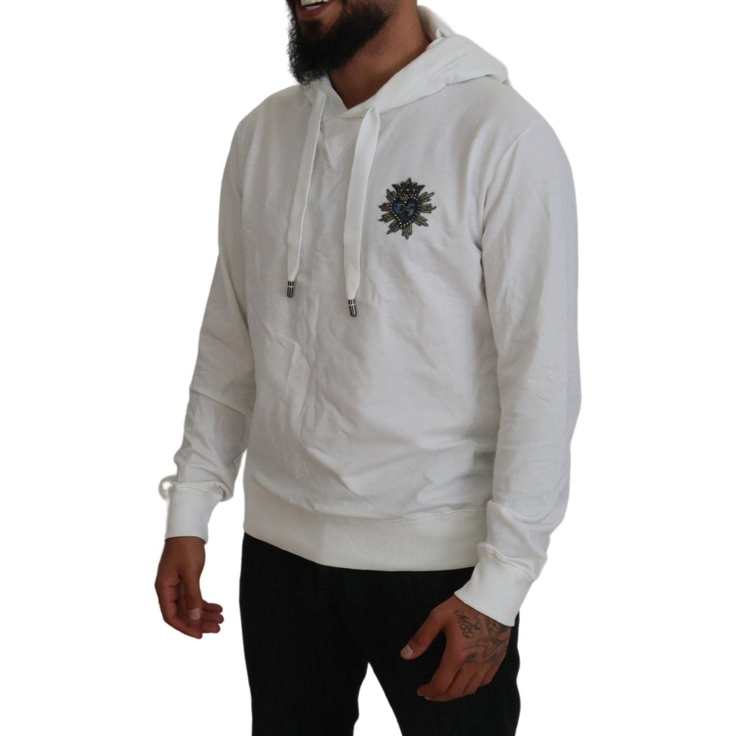 Dolce & Gabbana White Cotton Hooded Sweatshirt Logo Sweater TSH84009-48