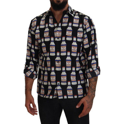 Dolce & Gabbana Black Silk Printed Collared Men Casual Shirt