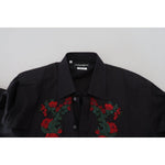 Dolce & Gabbana Black Floral Embroidery Men Long Sleeves GOLD Shirt