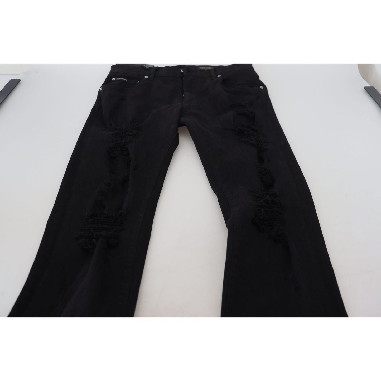Dolce & Gabbana Black Slim Fit Tattered Denim Cotton Jeans