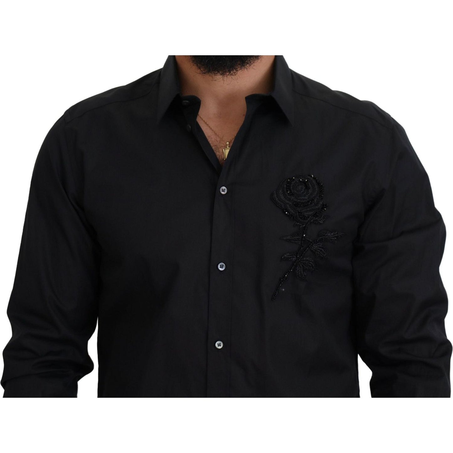 Dolce & Gabbana Black Roses Slim Fit Cotton Shirt