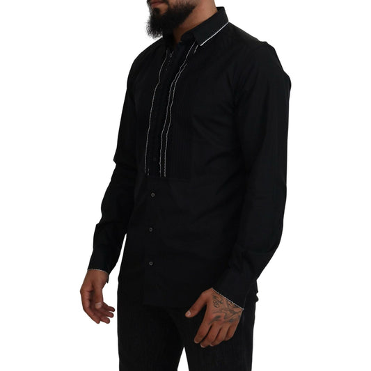 Dolce & Gabbana GOLD Black Tuxedo Slim Fit Cotton Shirt