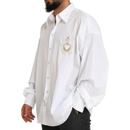Dolce & Gabbana White Logo Cotton Casual Long Sleeves Shirt