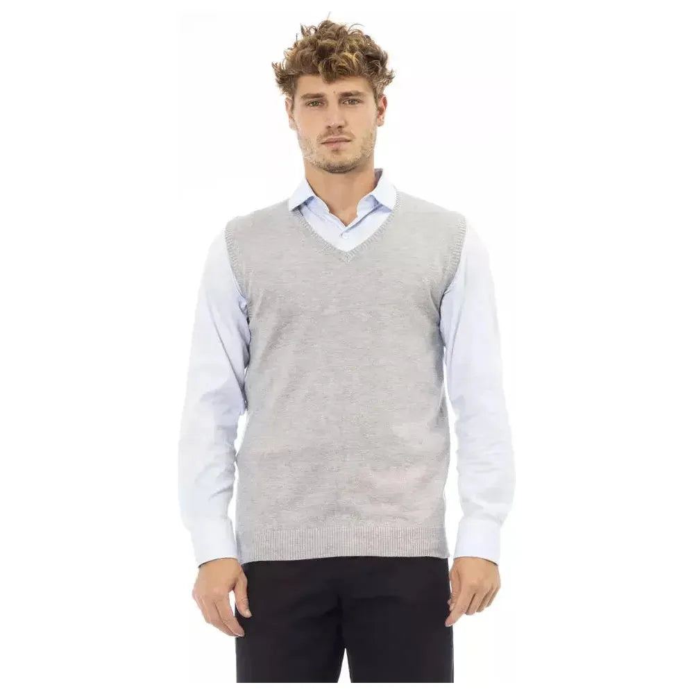 Alpha Studio Gray Viscose Sleveless Jacket