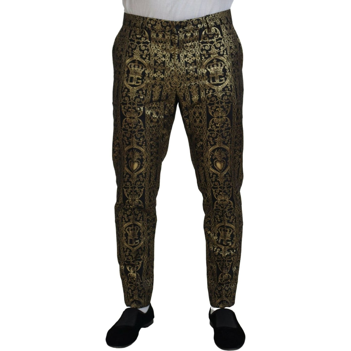 Dolce & Gabbana Black Gold Jacquard Dress Trouser Pants