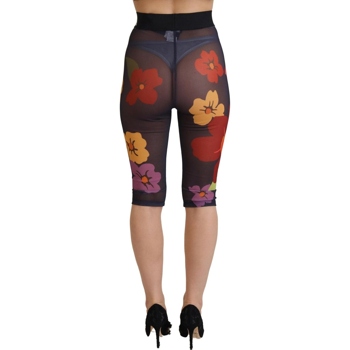 Dolce & Gabbana Black Floral Leggings Stretch Waist Pants