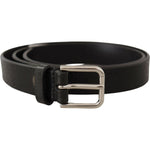 Dolce & Gabbana Black Calf Leather Silver Tone Logo Metal Buckle Belt BEL8567-80