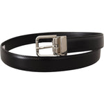 Dolce & Gabbana Black Calf Leather Logo Engraved Metal Buckle Belt BEL8574- 75