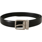 Dolce & Gabbana Black Calf Leather Logo Engraved Metal Buckle Belt BEL8574- 75