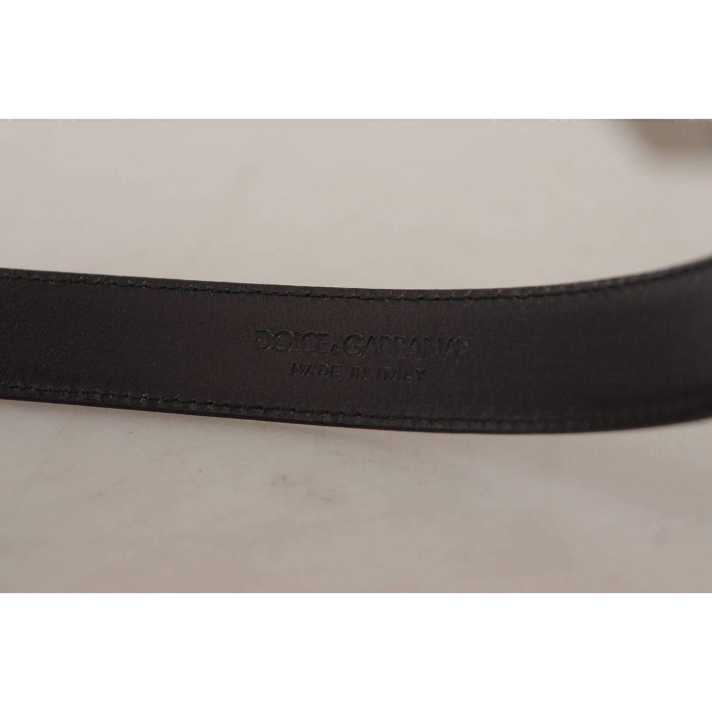 Dolce & Gabbana Black Calf Leather Logo Engraved Metal Buckle Belt BEL8574- 75