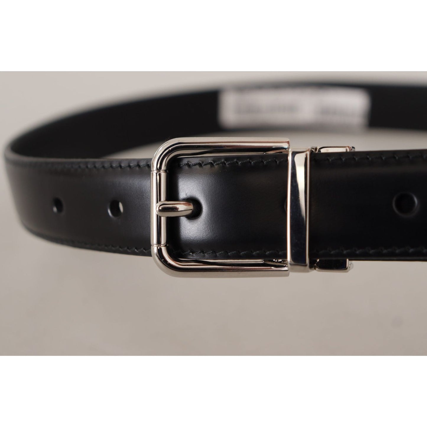 Dolce & Gabbana Black Calf Leather Logo Engraved Metal Buckle Belt BEL8574- 75