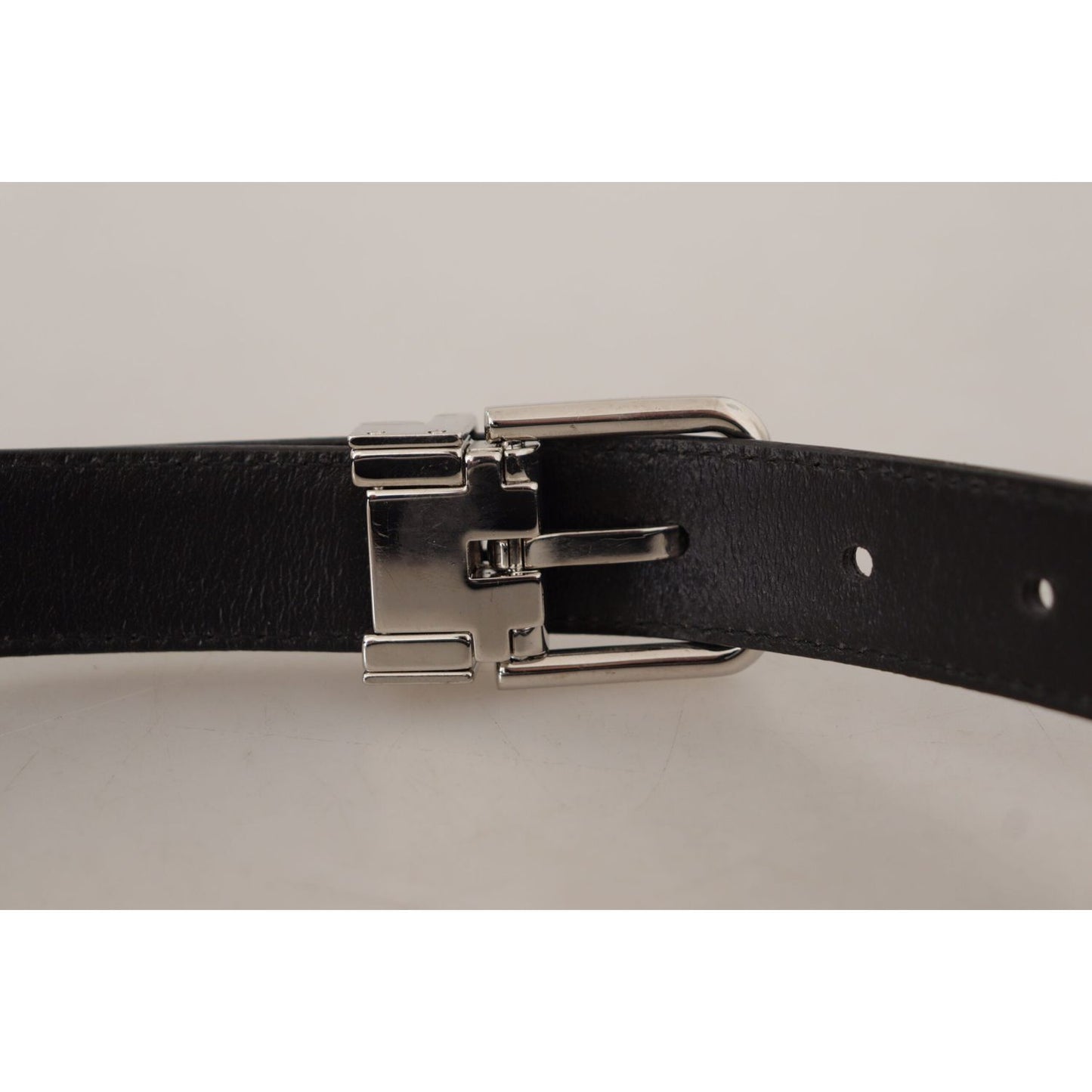 Dolce & Gabbana Black Calf Leather Logo Engraved Metal Buckle Belt BEL8574- 75