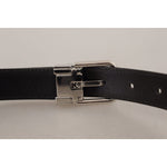 Dolce & Gabbana Black Calf Leather Logo Engraved Metal Buckle Belt BEL8574- 75
